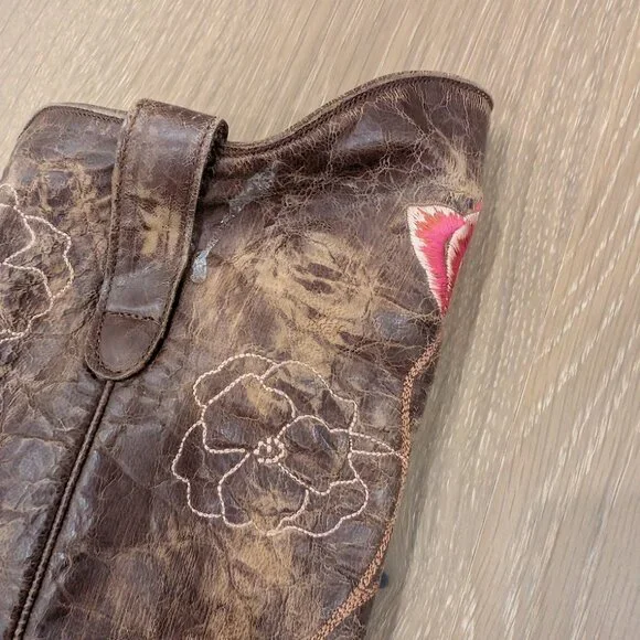 Old Gringo Marsha Western Cowboy Boots 7 Pink Brown Leather Embroidered Boho